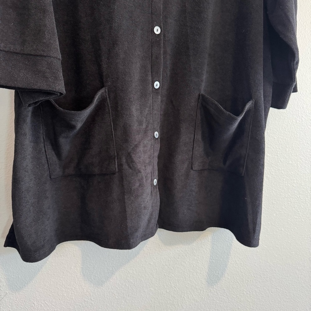 Belle Kim Gravel Beach Button-Up Shirt Pockets Poolside Terry Cloth Beach 2X - Picture 3 of 5